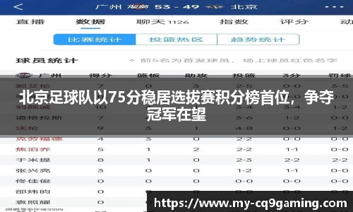 北京足球队以75分稳居选拔赛积分榜首位，争夺冠军在望